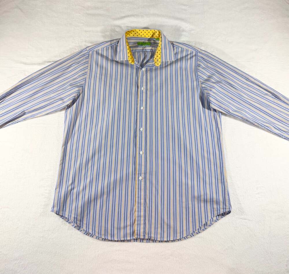 Bristol & Bull Men’s Striped Button Shirt Size XXL Yellow Accent Cuffs
